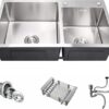Double Bowl Kitchen Sink – With Soap Dispenser – Satin