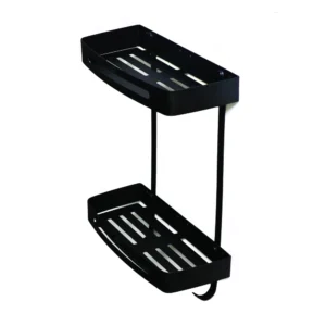 N012B – Double Rectangle Shelf with Hooks, BlACK – 30cm