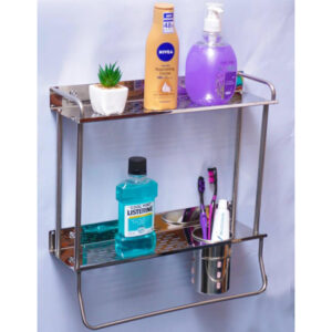 N022 ( Double Rectangle Shelf + Toothbrush Holder – 40cm )