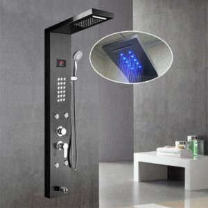 Black Shower Panel System Modern Bathroom Multi-Function Shower Tower