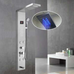 Grey Shower Panel System Modern Bathroom Multi-Function Shower Tower
