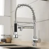 Matte Chrome Industrial Kitchen Faucet with High-Arc Spring Pull-Down Sprayer