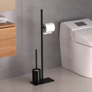 Tissue holder stand with concealed toilet brush-black