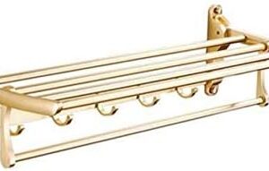 Premium 60cm Aluminium Towel Shelf with Bar and Hooks