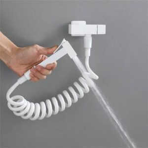 Application: Suitable for bathroom and toilet use 20:04 Huma White Hand Bidet Shower with PVC Hose and Wall Holder