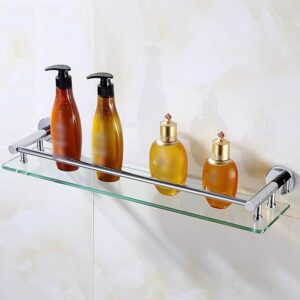 Rectangle Glass Shelf with Round Stainless Steel Base 50cm
