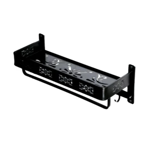 Aluminium Shelf 60x18cm with Towel Bar and Hooks Black
