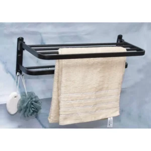 Premium 60cm Matte Black Towel Shelf with Integrated Towel Bar