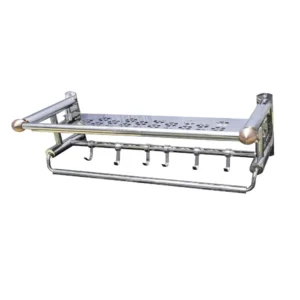 Premium 60cm Flower Pattern Bathroom Shelf with Towel Bar and Antique Copper Ends