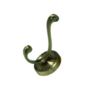 Double Hook With Engraved Pattern Antique Brass